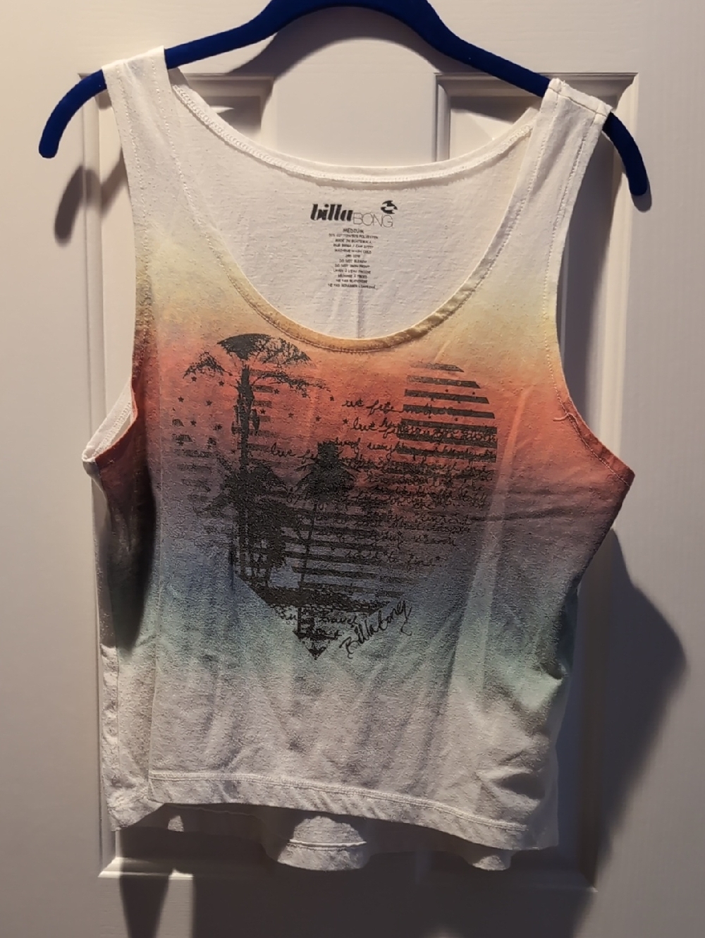 Billabong White Tank with Sunset Ombre and Heart Graphic